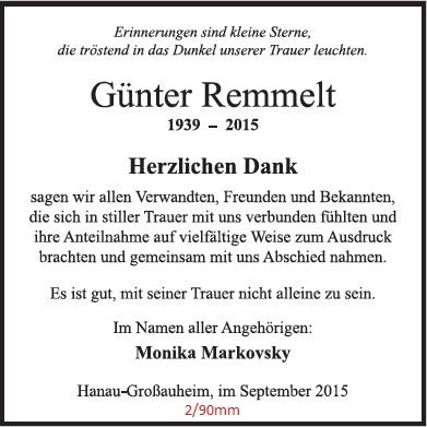 Danksagung als Zeitungsanzeige in reiner Typografie ohne Bildmotiv, 2 Spalten / 90 mm, gestaltet von Schaack Bestattungen Hanau