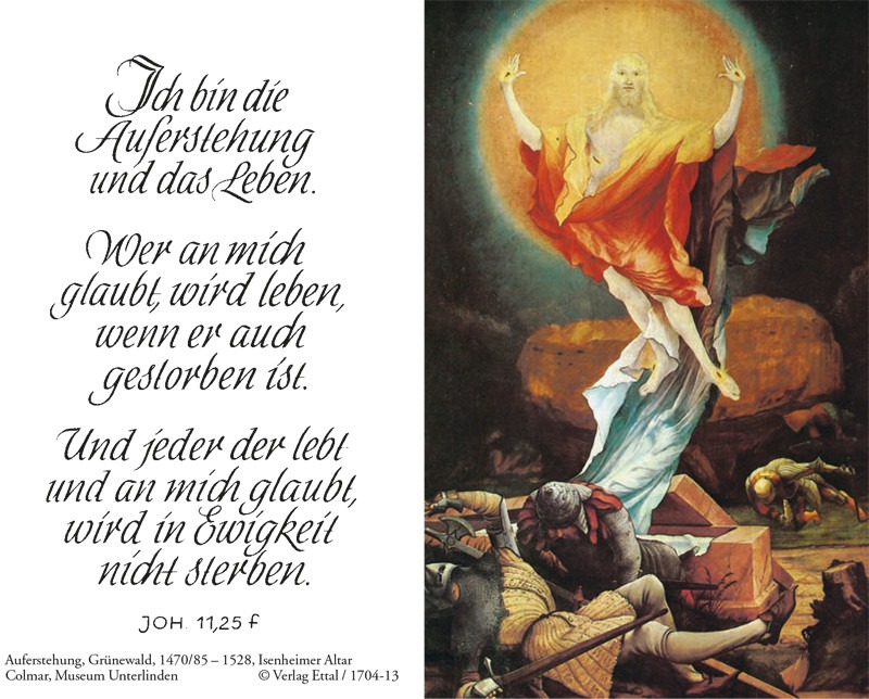 Trauerbild Auferstehung mit Gemälde der Auferstehung Christi und Bibelvers