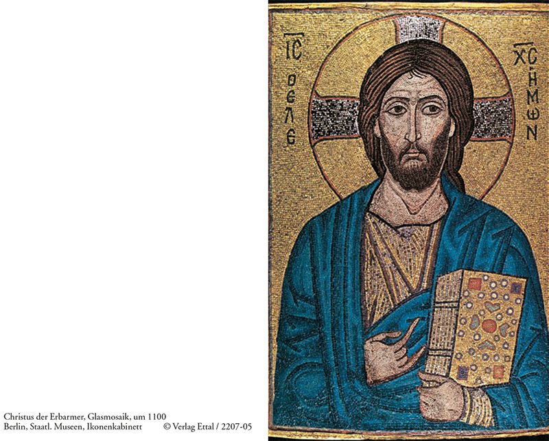 Trauerbild mit byzantinischem Christusmosaik
