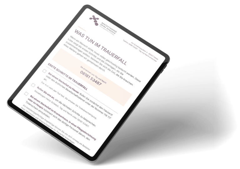 Checkliste Was tun im Trauerfall von Bestattungen Heinz Schaack auf einem Tablet