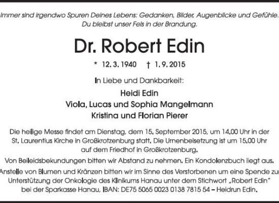 Traueranzeige als Zeitungsanzeige schlicht gerahmt ohne Motiv, 4 Spalten / 100 mm, gestaltet von Schaack Bestattungen Hanau