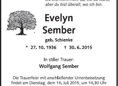 Traueranzeige als Zeitungsanzeige mit gezeichnetem Baum, 2 Spalten / 80 mm, gestaltet von Schaack Bestattungen Hanau