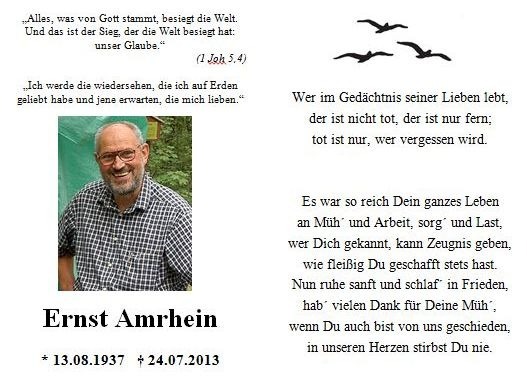 Sterbebildchen als Gestaltungsbeispiel, mit Farbporträt im Freien und Bibelvers, gestaltet von Schaack Bestattungen Hanau