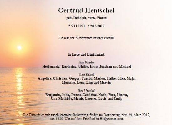 Trauerkarte als Gestaltungsbeispiel, mit Foto eines Sonnenuntergangs, gestaltet von Schaack Bestattungen Hanau