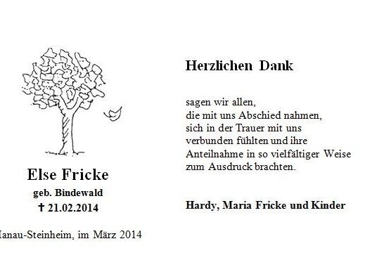 Trauerkarte als Gestaltungsbeispiel, mit gezeichnetem Baum, gestaltet von Schaack Bestattungen Hanau