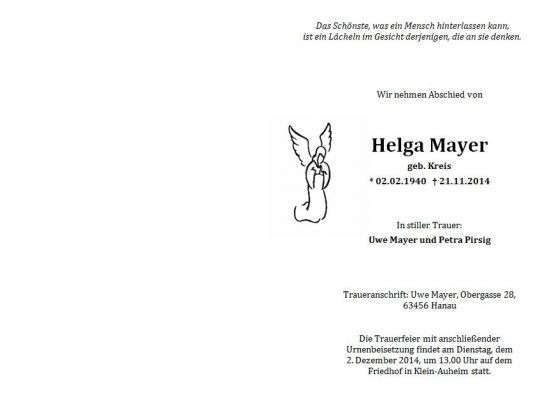 Trauerkarte als Gestaltungsbeispiel, mit gezeichnetem Engel, gestaltet von Schaack Bestattungen Hanau