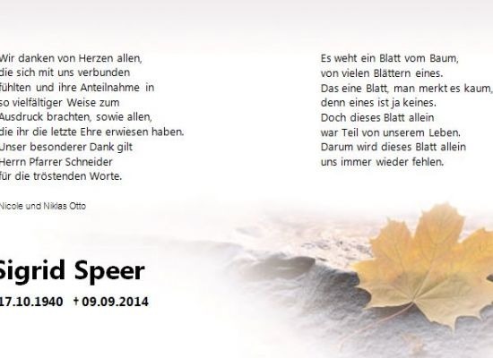 Trauerkarte als Gestaltungsbeispiel, mit Herbstlaub-Motiv, gestaltet von Schaack Bestattungen Hanau